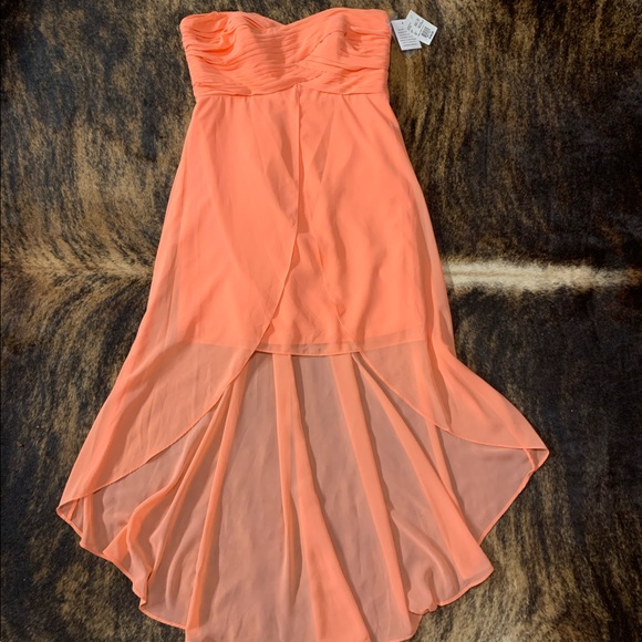 David's Bridal Dresses & Skirts - David’s bridal new with tag size 12 strapless chiffon high low dress coral color